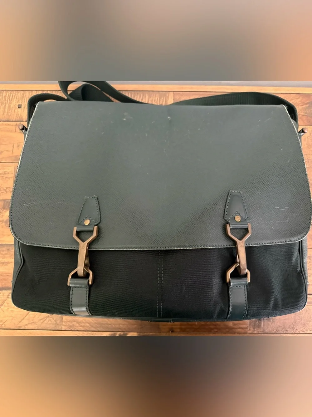 Louis Vuitton Dark Green Taiga  Leather Messenger Bag with Brass Hardware